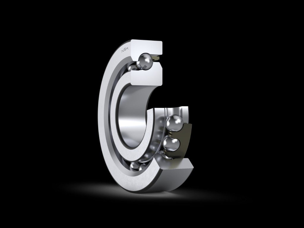NSK 45TAC75C ball screw support bearing - cutaway view showing precision steel balls, inner and outer rings, and cage